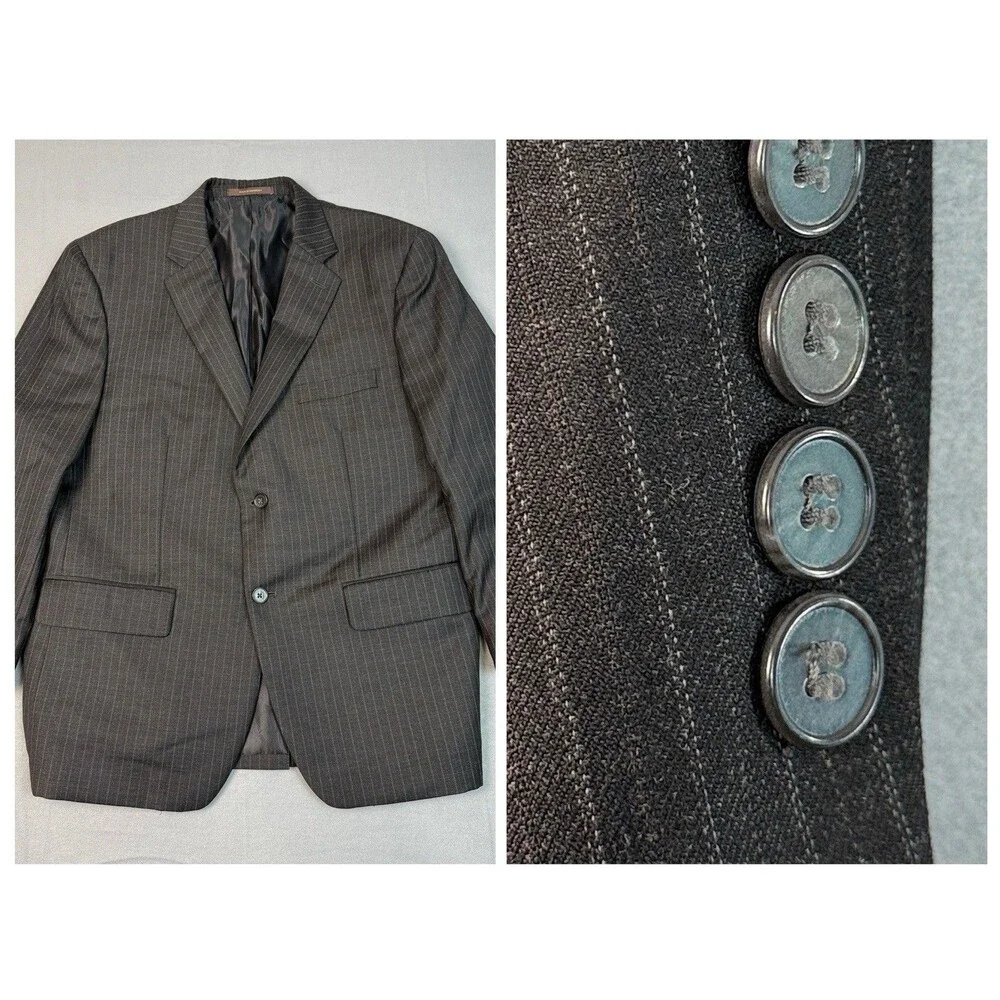 Tasso Elba Mens Black Striped Sport Coat Suit Jacket Blazer Size‎ S42 - 90% Wool